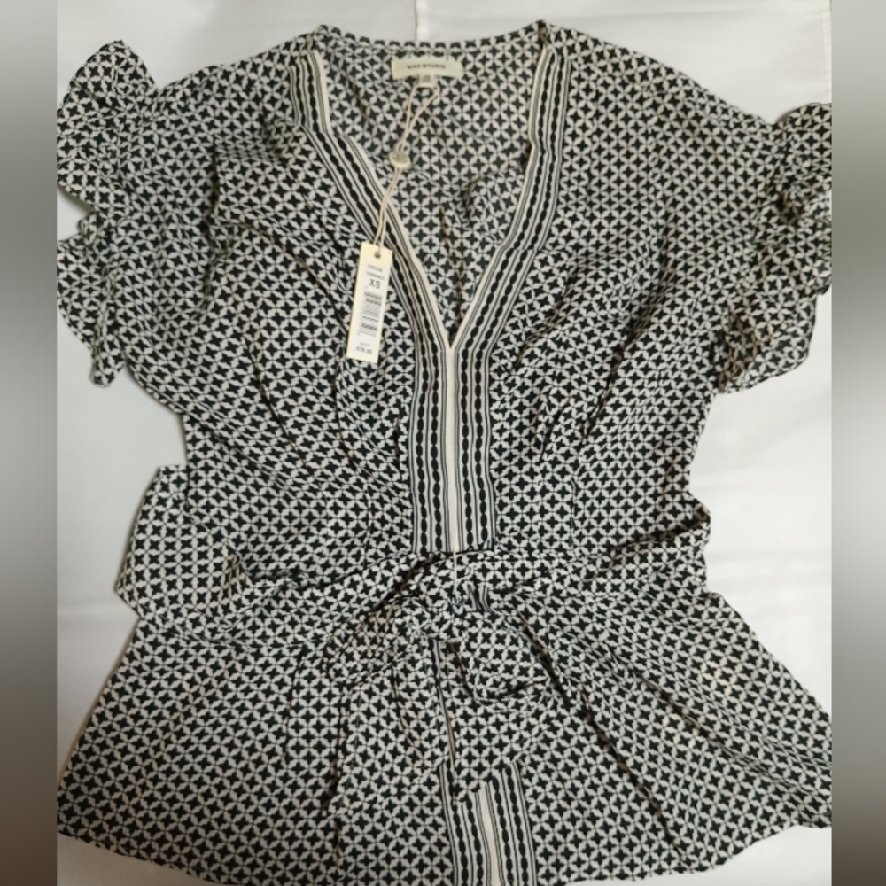 Max Studio Ruffle Cap Sleeve Belted Top